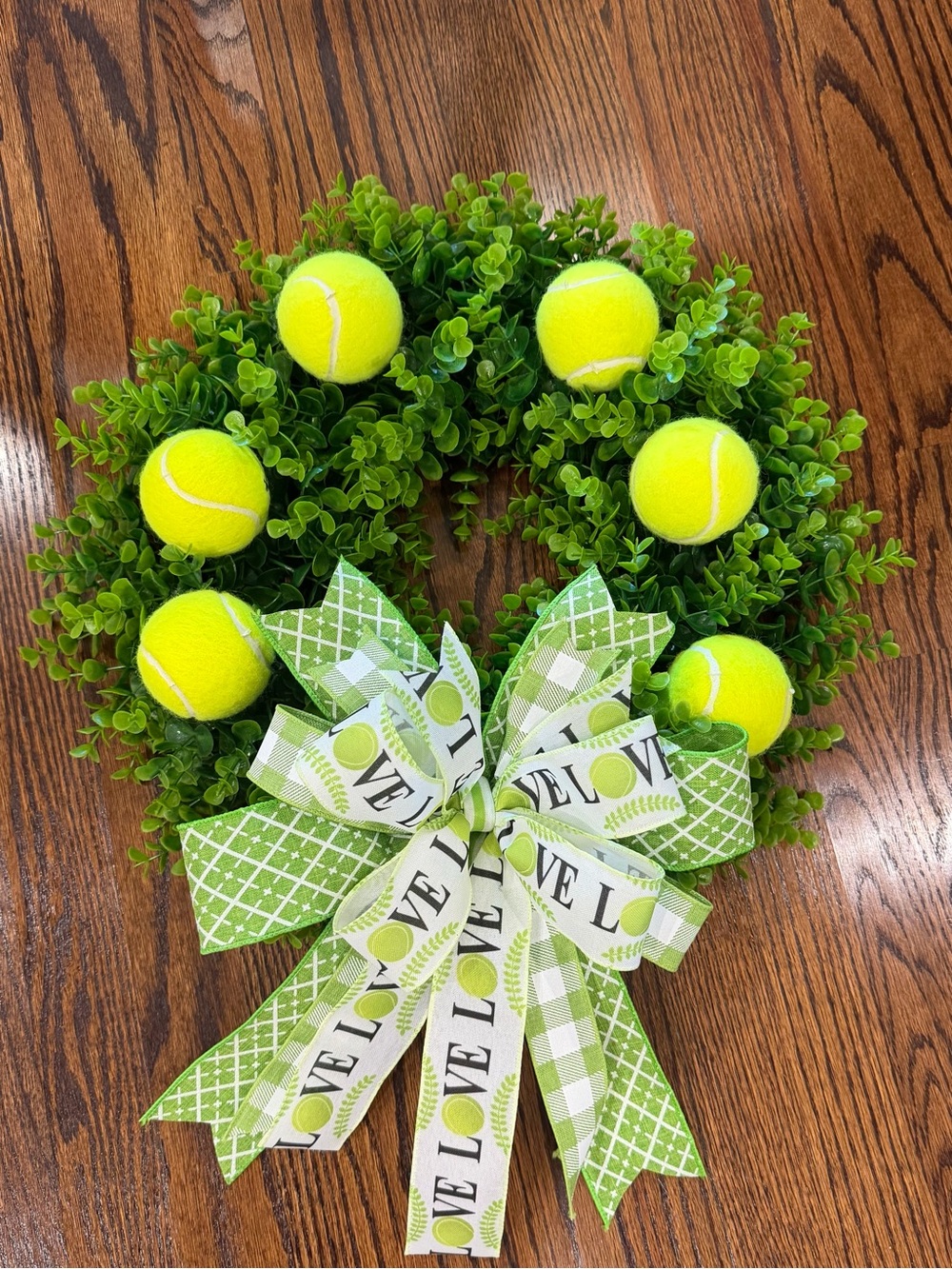 Green Tennis Ball Holiday Wreath with Lime Bow